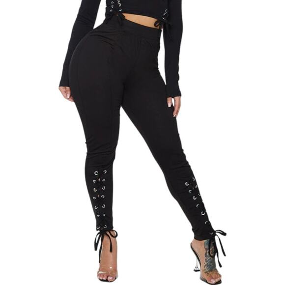 Pretty Little Things Shape Black Lace Up Cotton Leggings Size 2 Small NWT - Picture 1 of 9